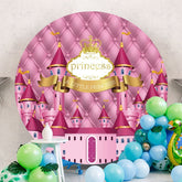Aperturee - Pink Castle Princess Round Baby Shower Backdrop